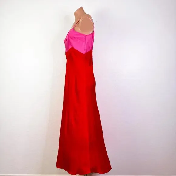 Gianni Bini Helena Satin Silky Lace Maxi Slip Babydoll Dress Pink Red Sz 4 NWT - Picture 7 of 12